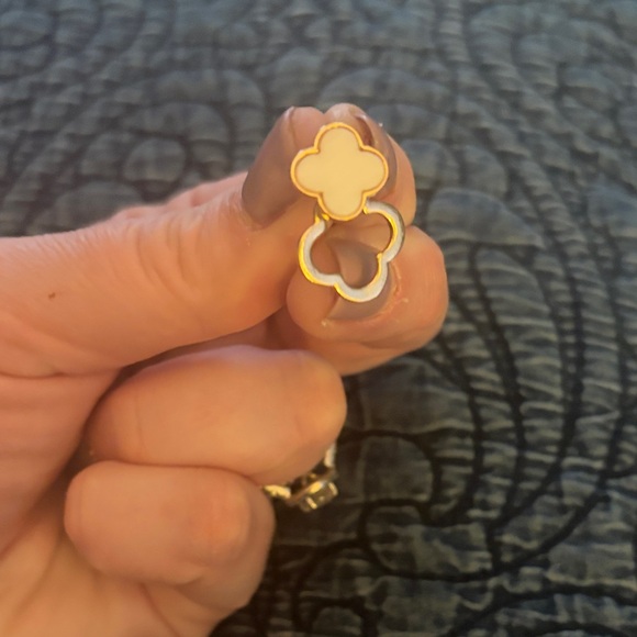 Gold and White Clover Drop Stud Earrings - Women Jewelry - Picture 2 of 2